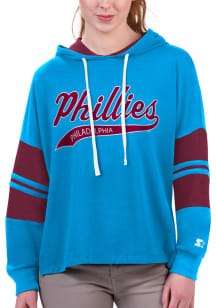 Starter Philadelphia Phillies Womens Light Blue Bump and Run Hooded Sweatshirt