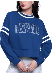 Starter Milwaukee Brewers Womens Blue Power Play Crew Sweatshirt