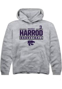 Brandie Harrod Rally Youth Grey K-State Wildcats NIL Stacked Box Long Sleeve Player Hoodie
