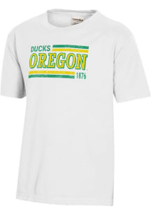 Youth Oregon Ducks White ComfortWash Striped Garment Dyed Short Sleeve T-Shirt