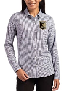 Cutter and Buck Los Angeles FC Womens Epic Confidence Gingham Long Sleeve Black Dress Shirt