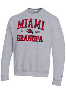 Champion Miami RedHawks Mens Grey Est. Date Grandpa Powerblend Long Sleeve Crew Sweatshirt