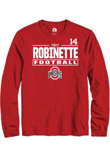 Trey Robinette Mens Red Ohio State Buckeyes NIL Stacked Box Long Sleeve Player T Shirt