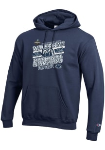 Mens Penn State Nittany Lions Navy Blue Champion 2025 Wrestling National Champions Powerblend Hood..