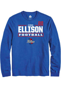 Viron Ellison Mens Blue Tulsa Golden Hurricane NIL Stacked Box Long Sleeve Player T Shirt