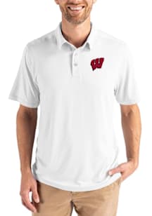 Cutter and Buck Wisconsin Badgers Mens White Coastline Eco Short Sleeve Polo