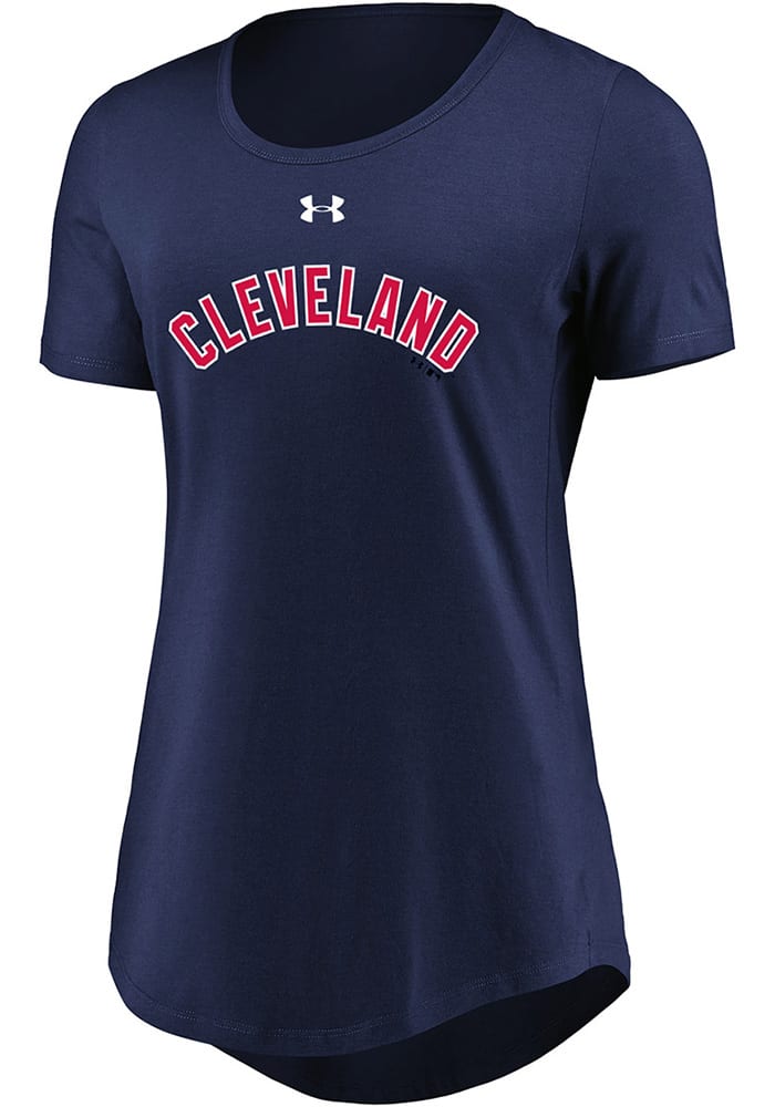 Cleveland Indians Womens Navy Blue Passion Team Font Scoop T-Shirt