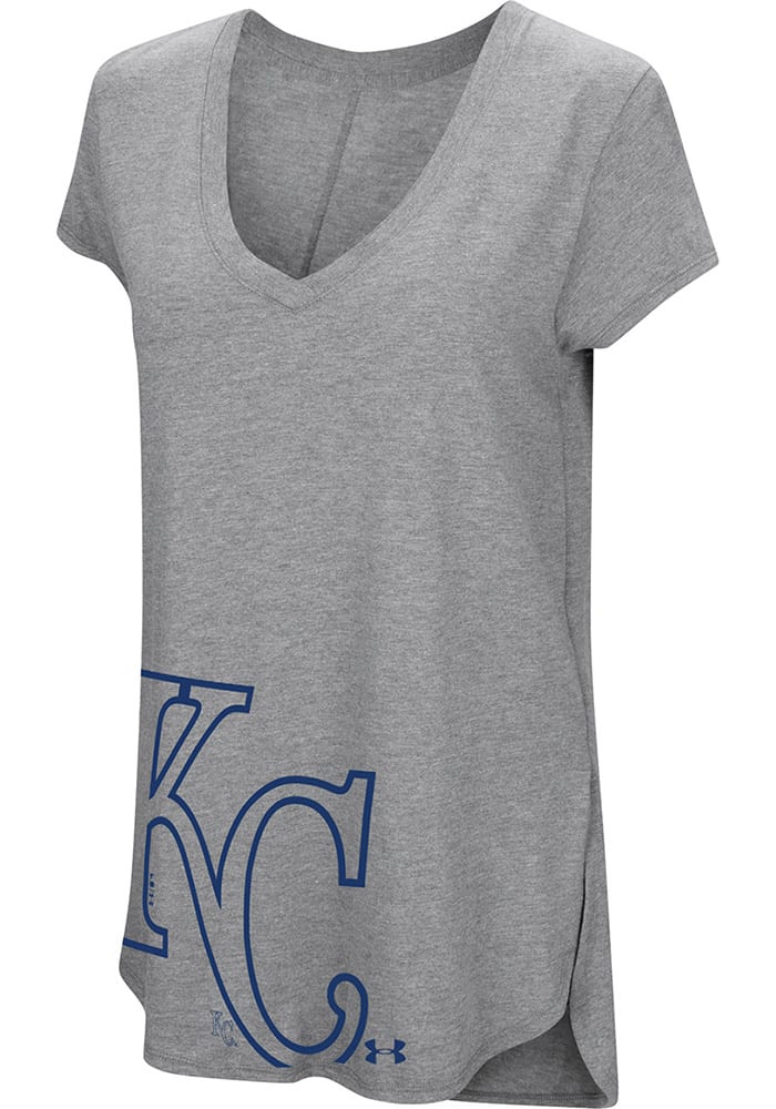 Under Armour Kansas City Royals Women's Heathered Gray Pride Offset Logo V-Neck Performance Tri-Blend T-Shirt Size: Small