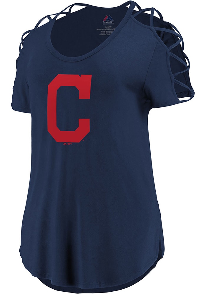 Majestic Cleveland Indians Womens Navy Blue Best Comeback Short Sleeve T-Shirt