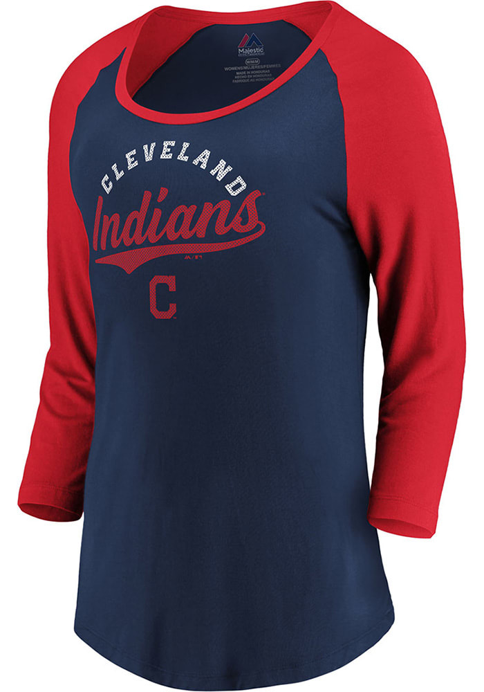 Majestic Cleveland Indians Womens Navy Blue This Desides It LS Tee