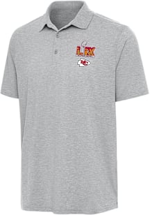 Antigua Kansas City Chiefs Mens Grey 2024 Super Bowl Bound Par 3 Short Sleeve Polo