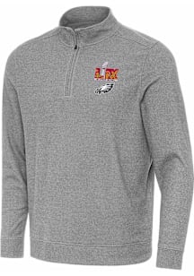 Antigua Philadelphia Eagles Mens Black 2024 Super Bowl Bound Subtle Long Sleeve Qtr Zip Pullover