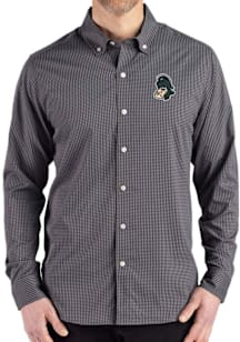 Mens Michigan State Spartans Black Cutter and Buck Vault Gingham LS Woven Long Sleeve Dress Shirt
