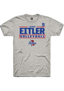 Lauren Eitler Rally Mens Ash Tulsa Golden Hurricane NIL Stacked Box Player T Shirt