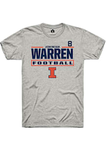 Jeremiah Warren Illinois Fighting Illini Ash Football NIL Stacked Box Short Sleeve Player T Shirt
