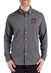 Mens Maryland Terrapins Black Cutter and Buck Skyline Long Sleeve Dress Shirt