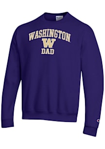 Champion Washington Huskies Mens Purple Arch Logo Dad Powerblend Long Sleeve Crew Sweatshirt