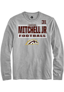 Carlos Mitchell Jr Western Michigan Broncos Grey Football NIL Stacked Box Long Sleeve Player T Shi..