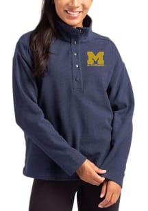 Womens Michigan Wolverines Blue Cutter and Buck Letterwinners M Club Hunts Point Qtr Zip