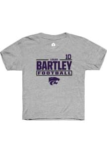 Logan Bartley Youth Grey K-State Wildcats NIL Stacked Box Short Sleeve Player T-Shirt