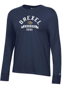 Womens Drexel Dragons Navy Blue Champion Banner Core LS Tee
