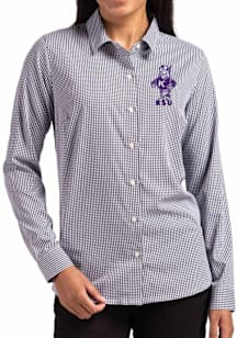 Womens K-State Wildcats Black Cutter and Buck Epic Confidence Gingham Long Sleeve Dress Shirt