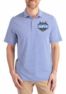 Cutter and Buck Florida Gators Mens Blue 2025 National Champions Virtue Eco Pique Stripe Short Sle..