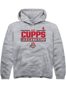 Gabe Cupps Rally Youth Grey Ohio State Buckeyes NIL Stacked Box Long Sleeve Player Hoodie