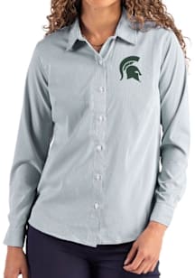 Womens Michigan State Spartans Green Cutter and Buck Epic Confidence Pinstripe Long Sleeve Dress S..