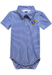 Vive La Fete Kansas Jayhawks Baby Blue Pencil Stripe Short Sleeve One Piece Polo