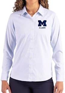 Womens Michigan Wolverines Light Blue Cutter and Buck Alumni Epic Confidence Pinstripe Long Sleeve..
