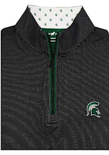 Michigan State Spartans Mens Black Custom Trim Sparty Head Long Sleeve Qtr Zip Fashion Pullover