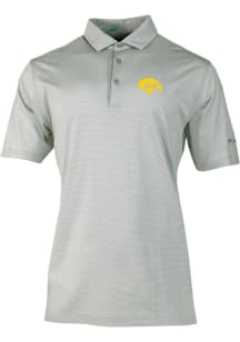 Mens Iowa Hawkeyes Grey Columbia Heat Seal Double Hit Short Sleeve Polo Shirt