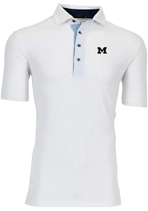 Mens Michigan Wolverines White Greyson Icon Short Sleeve Fashion Polo