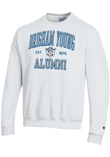 Champion BYU Cougars Mens White Est Alumni Powerblend Long Sleeve Crew Sweatshirt