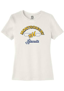 Summit Sportswear Montgomery Biscuits Womens White Vintage Arch Script Short Sleeve T-Shirt