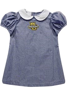 Vive La Fete Marquette Golden Eagles Baby Girls Blue Gingham Collar Short Sleeve Dress