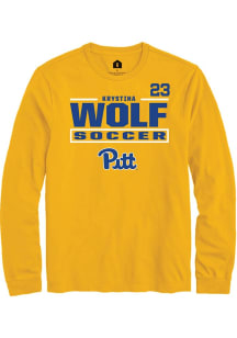 Krystina Wolf Mens Gold Pitt Panthers NIL Stacked Box Long Sleeve Player T Shirt