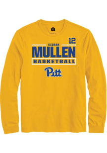 Kieran Mullen Mens Gold Pitt Panthers NIL Stacked Box Long Sleeve Player T Shirt