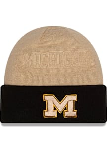 New Era Michigan Wolverines Brown DL Embossed Cuff Mens Knit Hat