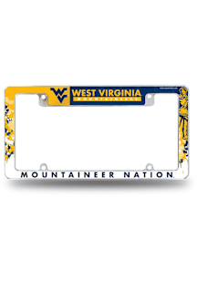 West Virginia Mountaineers Primary All Over Chrome License Plate Frame - White