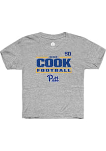 Denim Cook Pitt Panthers Youth Grey NIL Stacked Box Player Tee