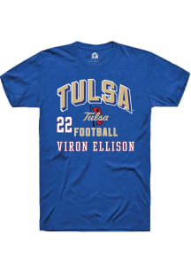 Viron Ellison Rally Mens Blue Tulsa Golden Hurricane NIL Arch Logo Player T Shirt