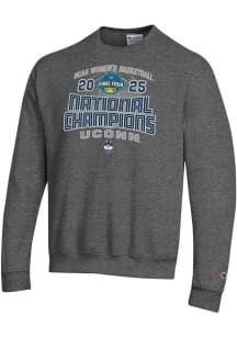 Champion UConn Huskies Mens Charcoal 2025 National Champions Powerblend Long Sleeve Crew Sweatshir..