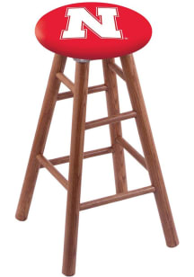 Brown Nebraska Cornhuskers Round Cushion Oak Pub Stool