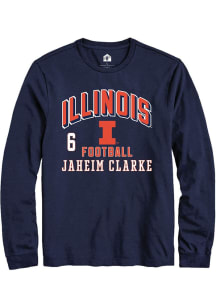 Jaheim Clarke Mens Navy Blue Illinois Fighting Illini NIL Arch Logo Long Sleeve Player T Shirt