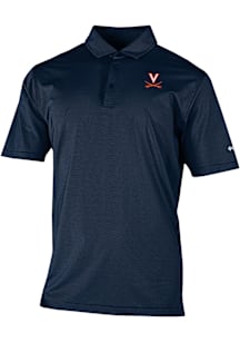 Columbia Virginia Cavaliers Mens Navy Blue Heat Seal Double Hit Short Sleeve Polo