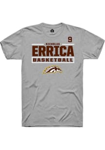 Nicholas Errica Rally Mens Grey Western Michigan Broncos NIL Stacked Box Player T Shirt