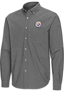 Antigua Pittsburgh Steelers Mens Black Porter Long Sleeve Dress Shirt