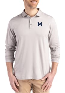 Mens Michigan Wolverines Grey Cutter and Buck Vault Coastline Long Sleeve Polo Shirt